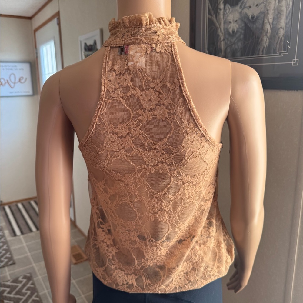 Chic Lace Ruffle Halter Top - Brown - Picture 9 of 14